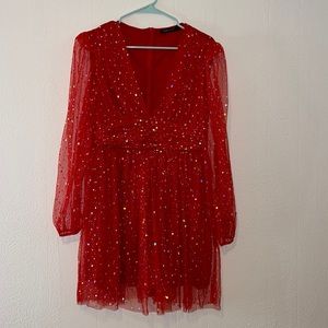 Red sparkly dress with sleeves
